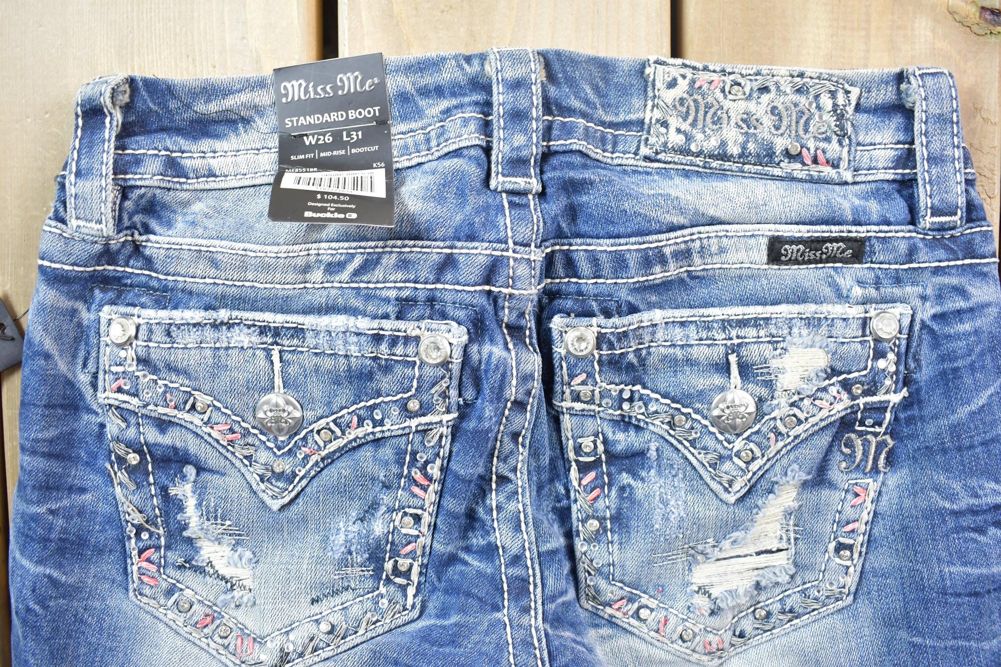 Vintage Y2K Miss Me Bedazzled Mid Rise Jeans Size 26x31