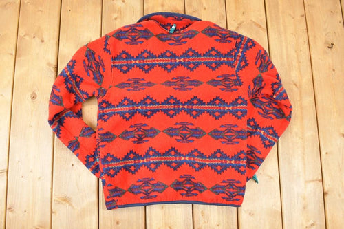 Vintage 1990s Obermeyer Aztec AOP Fleece Outdoorsman Sweater Men's S / 90s Winter Sweatshirt / Fleece Hiking Zip up