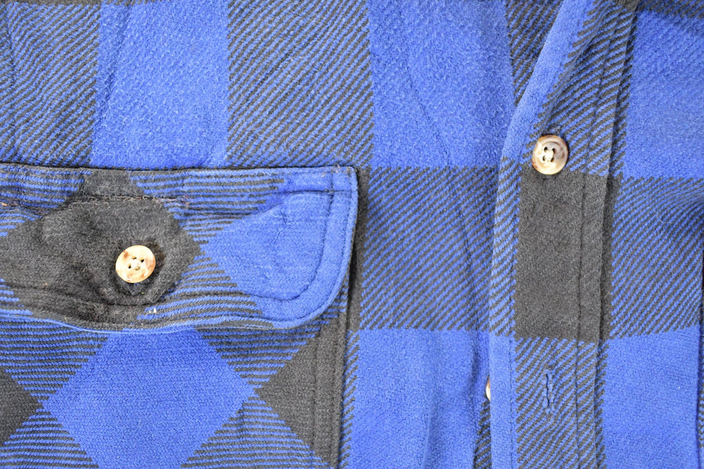 Vintage 1990s Five Brother Blue Plaid Flannel Button Up Shirt Men's L