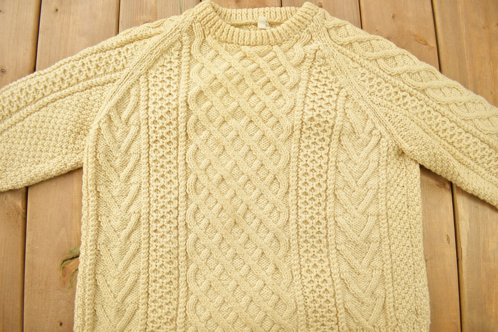 Vintage 1980s 100% Wool Cable Knit Crewneck Sweater