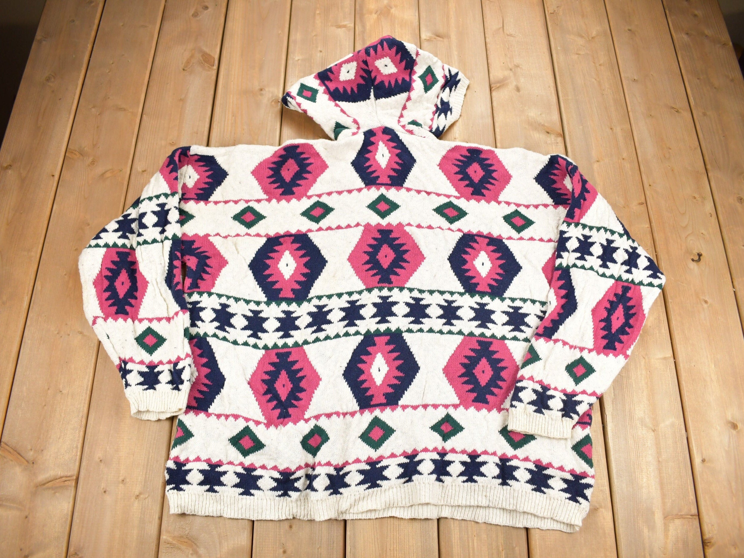 Vintage 1990s Stefano International Aztec Graphic Knit Hoodie