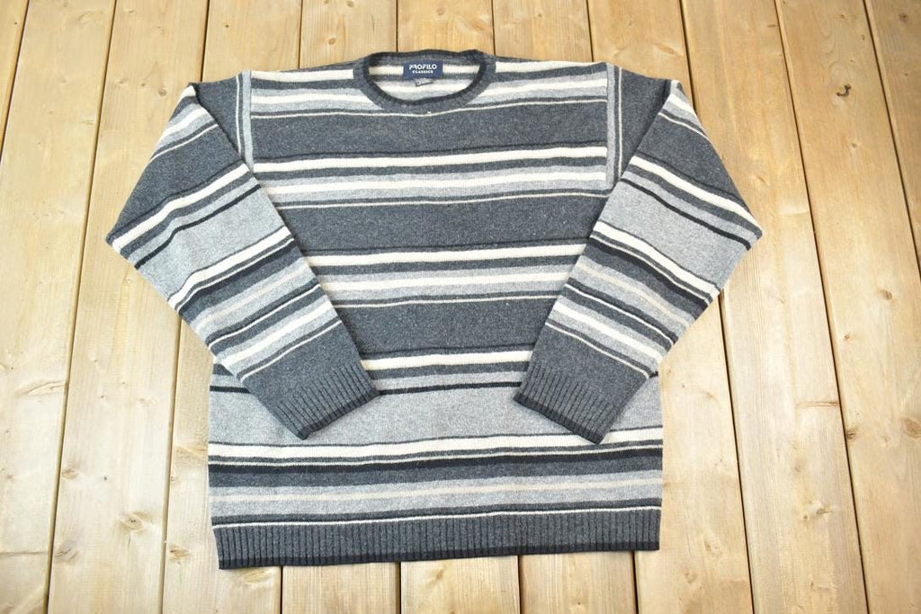 Vintage 1990s Profilo Classics 100% Lambswool Knit Abstract Pattern Crewneck Sweater Made In 90s Crewneck