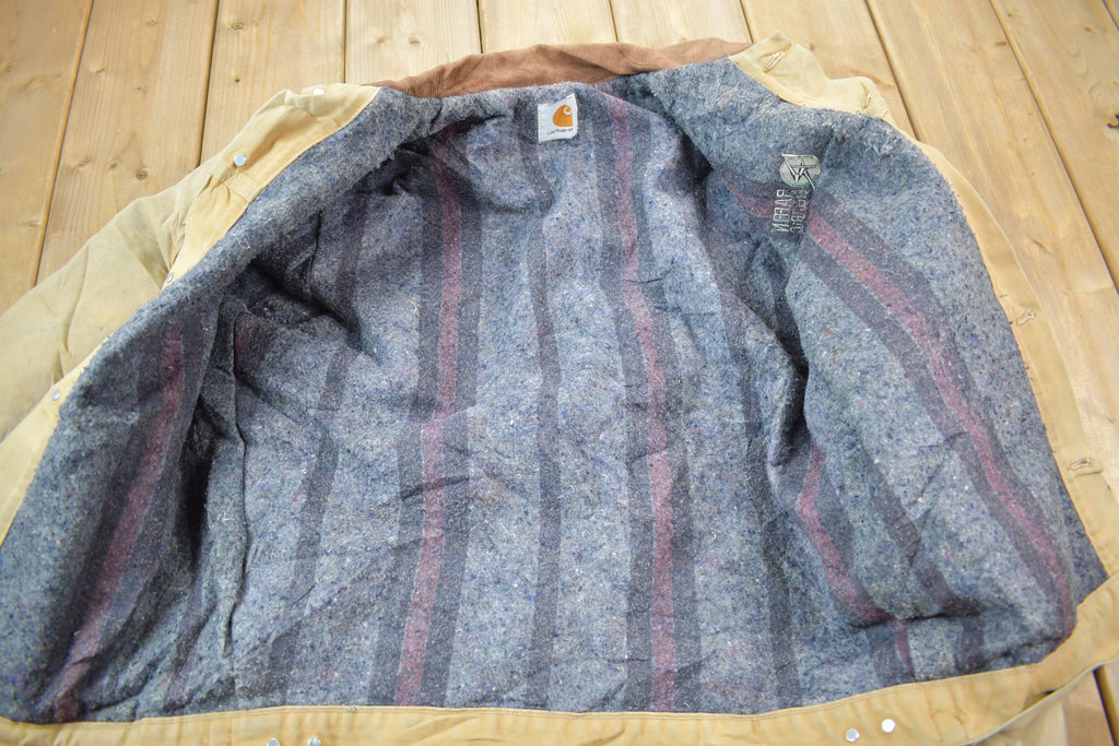 Vintage 1990s Distressed Carhartt Blanket Lined Button Down Jacket Made In USA  Embroidery  Distressed