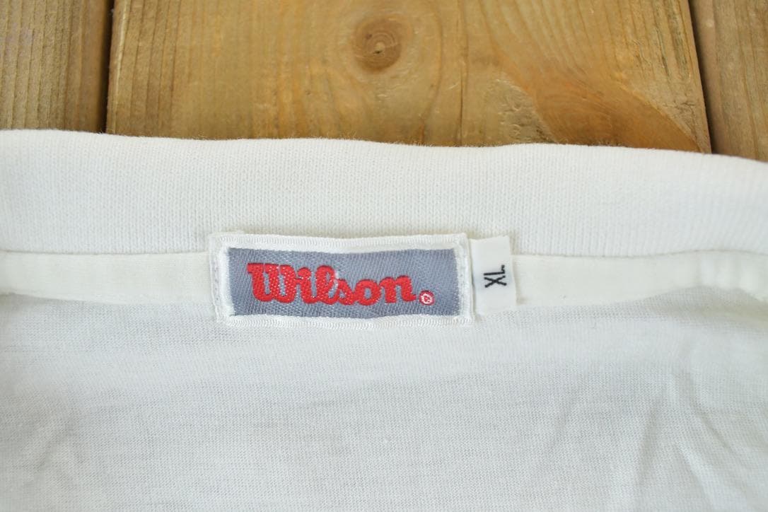 Vintage 1980s Wilson Tennis Polo Single Stitch Wrap Around Graphic Print T-Shirt