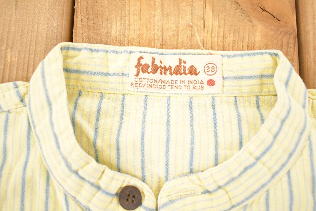 Vintage 1990s Fabindia Souvenir Button Up Striped Travel T-Shirt Men's M  Destination Shirt  90s Single Stitch Graphic Tee  Made in USA