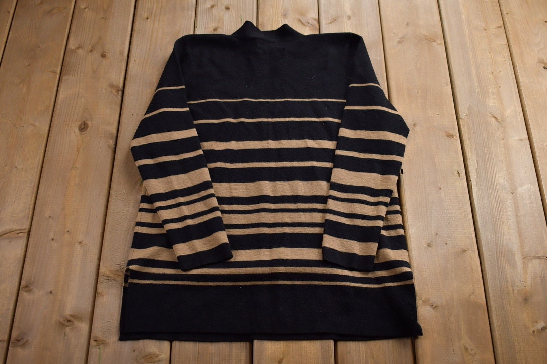 Vintage 1990s Knitted Striped V Neck Sweater
