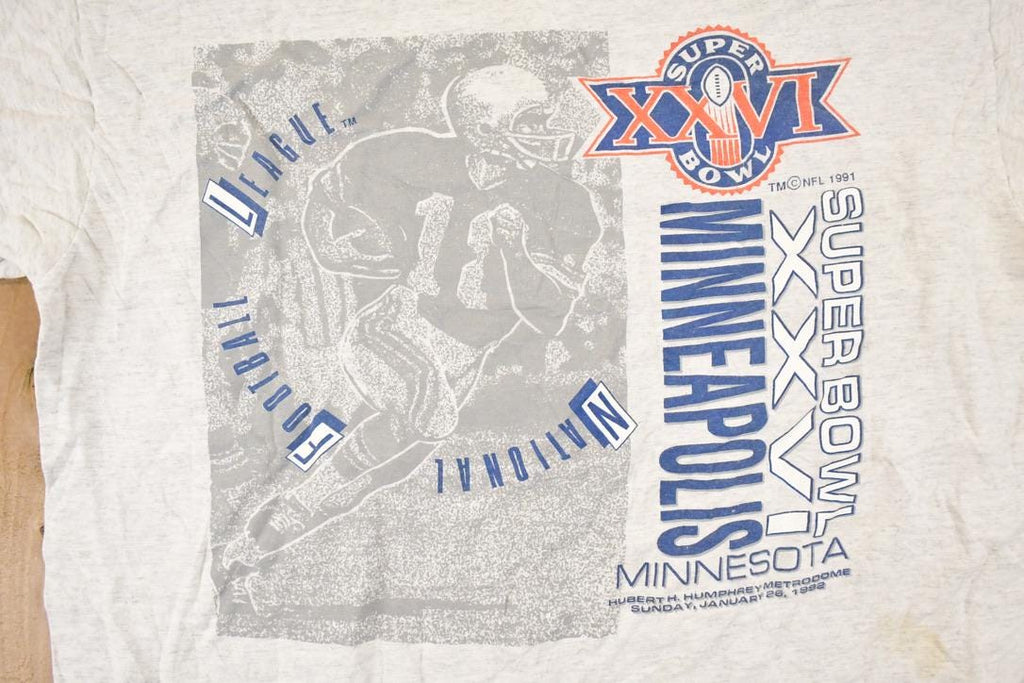Vintage 1991 Logo 7 Minnesota Superbowl Graphic Print Souvenir Football T-Shirt Men's L