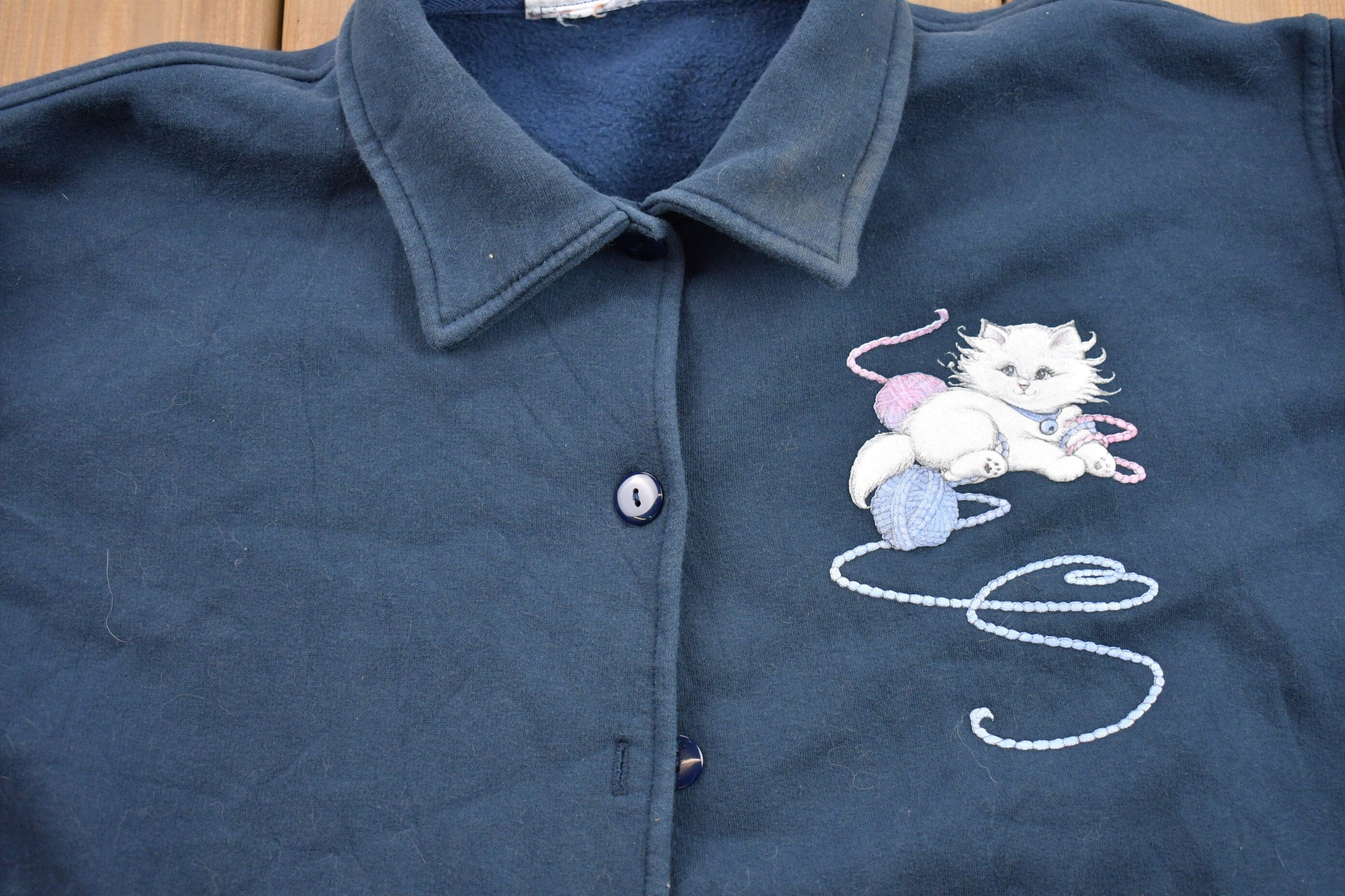 Vintage 1990s Cute Cat Patchwork Fleece Sweater