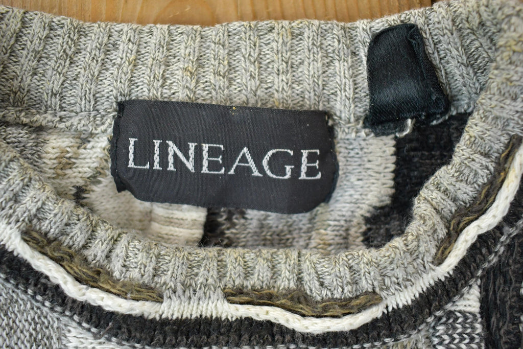 Vintage 1990s Lineage Knit Crewneck Sweater / 90s Crewneck / Made In USA / Preppy