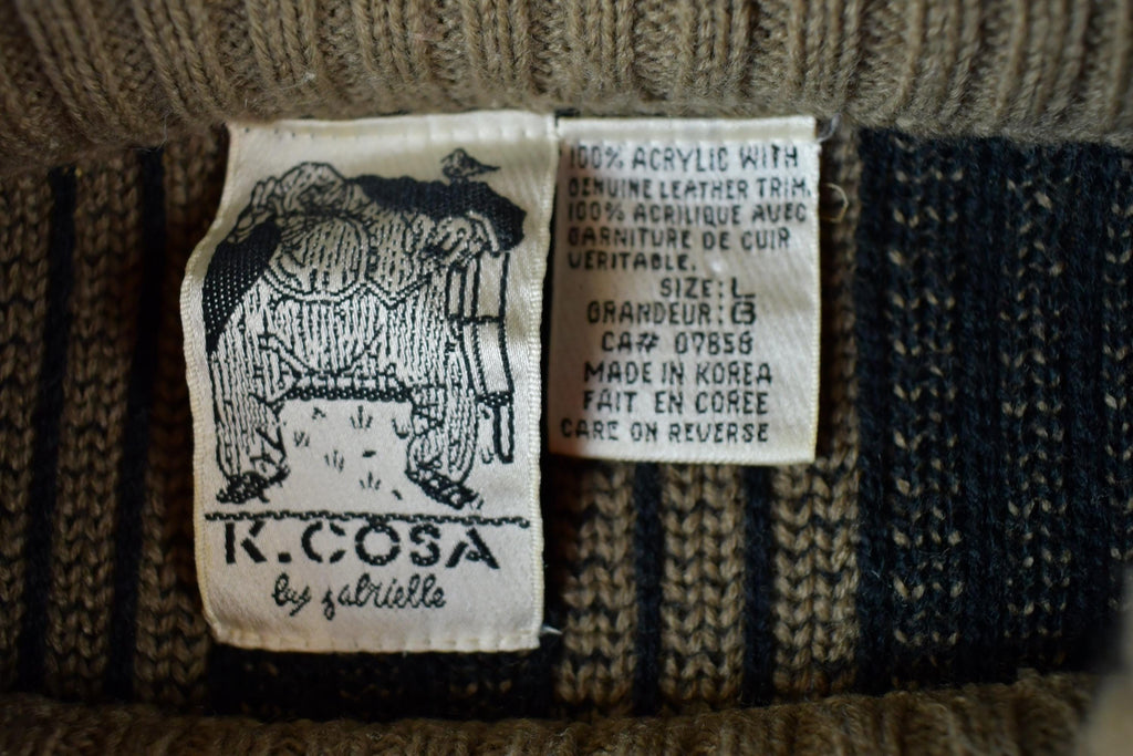 Vintage 1990s K Cosa Leather Patch Knit Crewneck Sweater