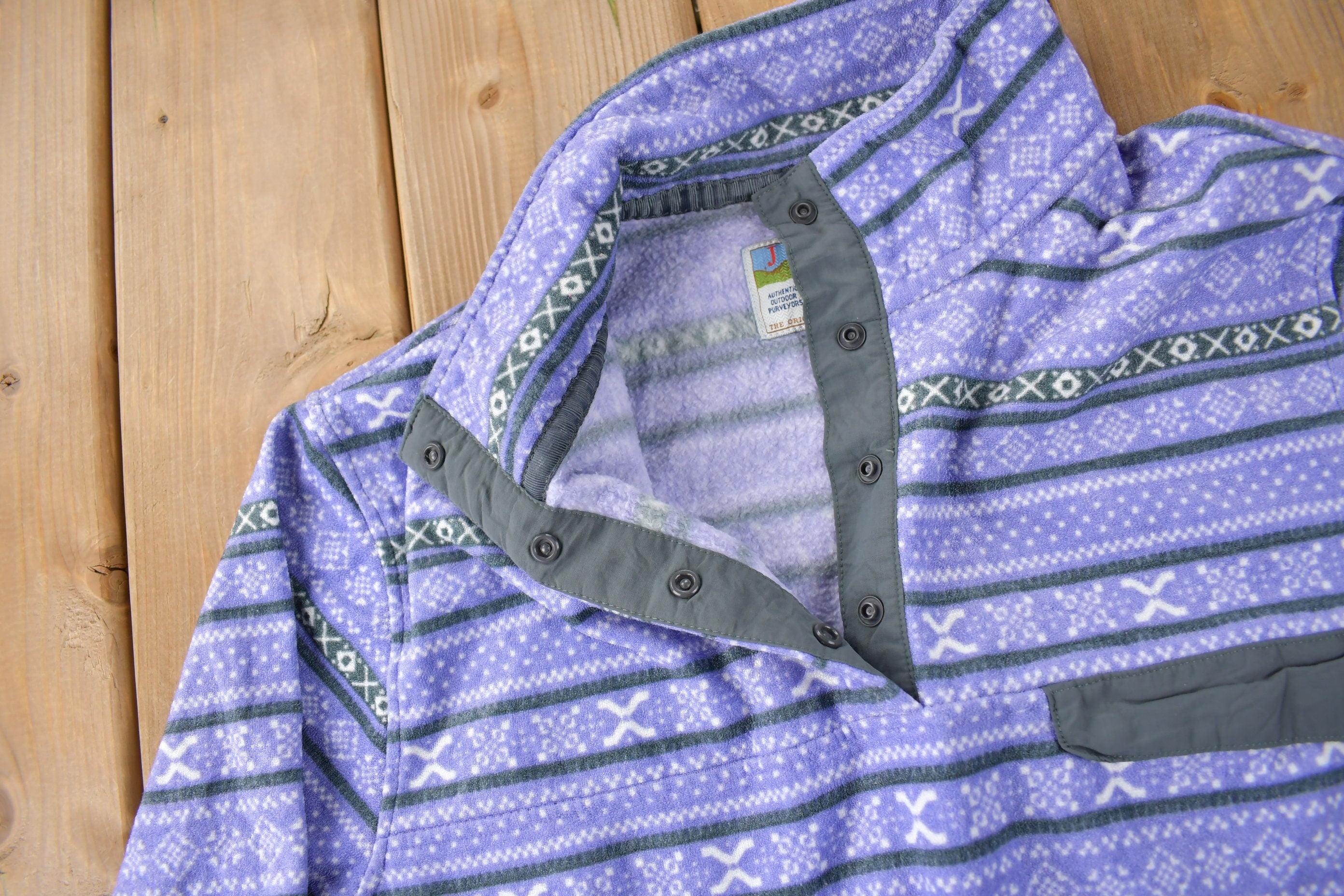 Vintage 1990s JACHS All Over Print T-Snap Fleece Sweater Size XL Women's