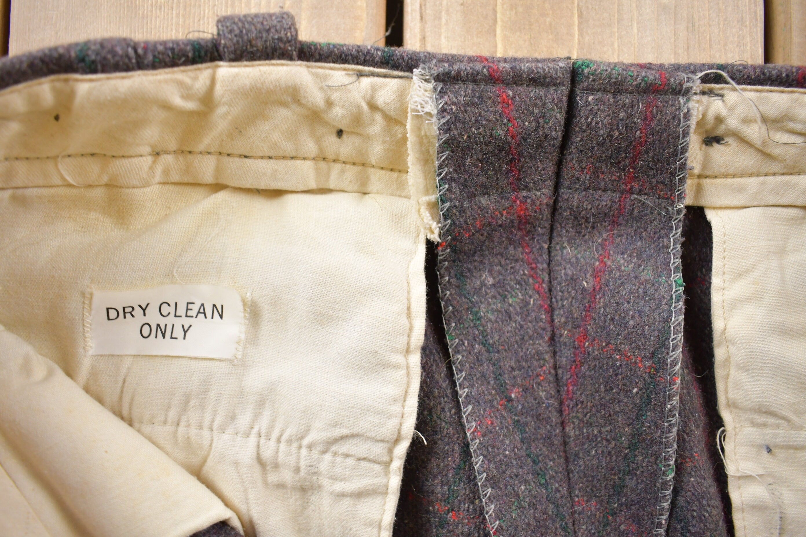 Vintage 1980's Pinstripe Plaid Wool Trousers 32 x 27