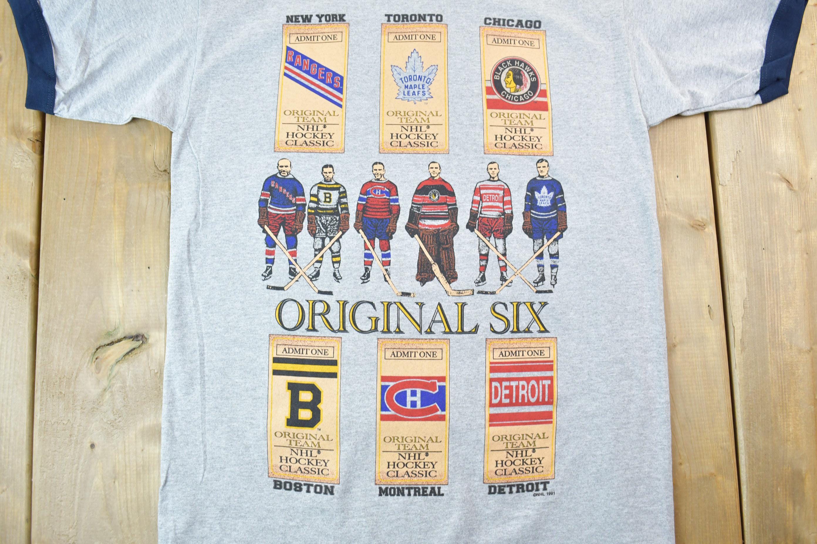 Vintage 1990s Original Six NHL Hockey Classic Dead Stock Graphic T-Shirt