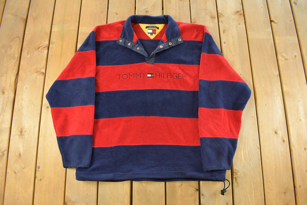Vintage 1990s Tommy Hilfiger Flag Spellout Quarter Snap Fleece Sweater Men's XL  Vintage Tommy  90s Sweater  Streetwear  Athleisure
