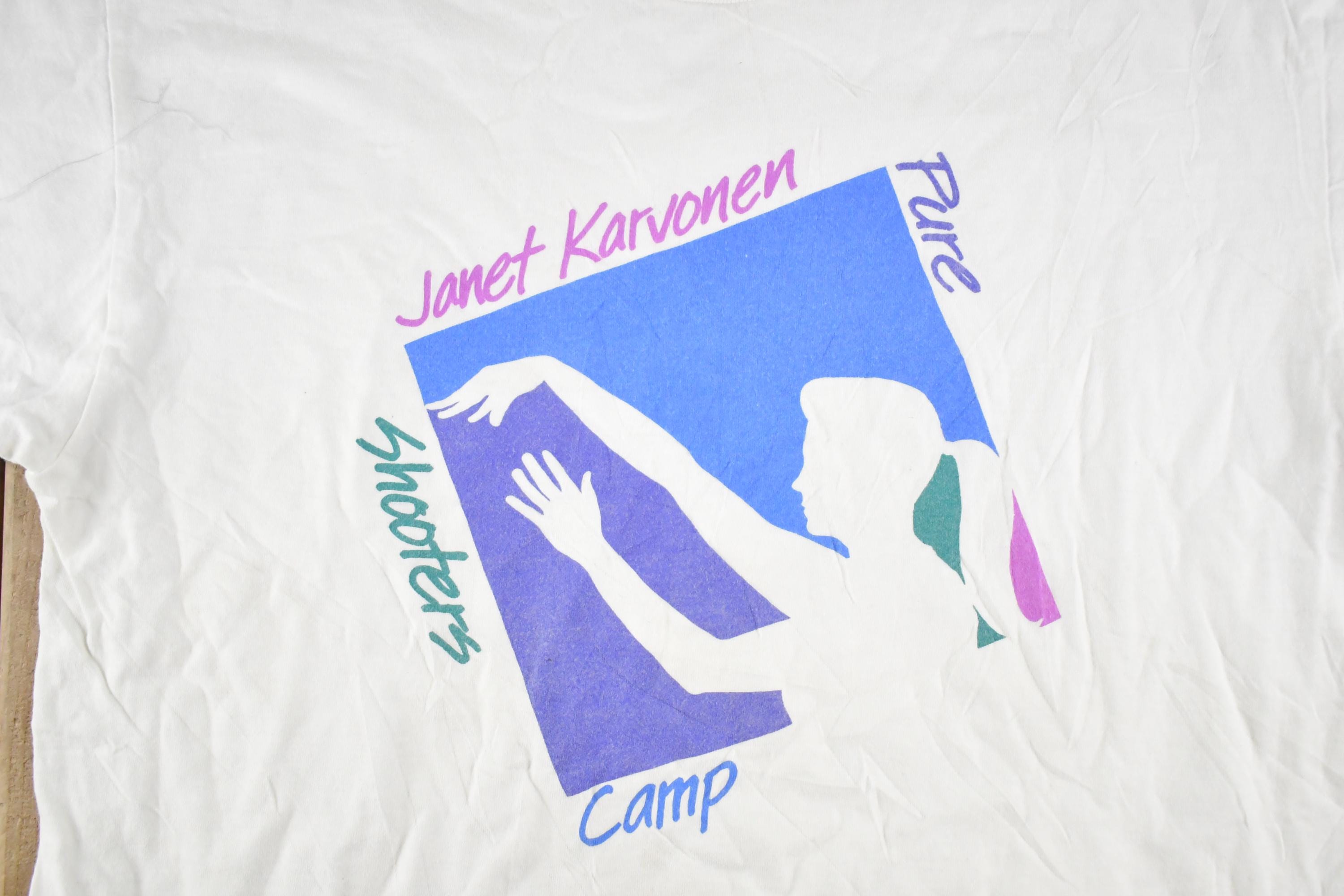 Vintage 1990's Janet Karvonen Shooters Camp Souvenir Travel T-Shirt Women's M  90s Single Stitch Graphic Destination Tee  Made in USA