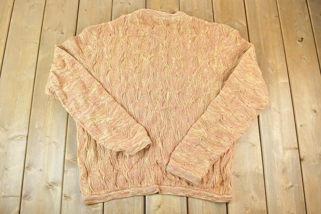 Vintage 1990s Coogi Made In Australia 3D knit 100% Cotton Abstract Pattern Crewneck Sweater