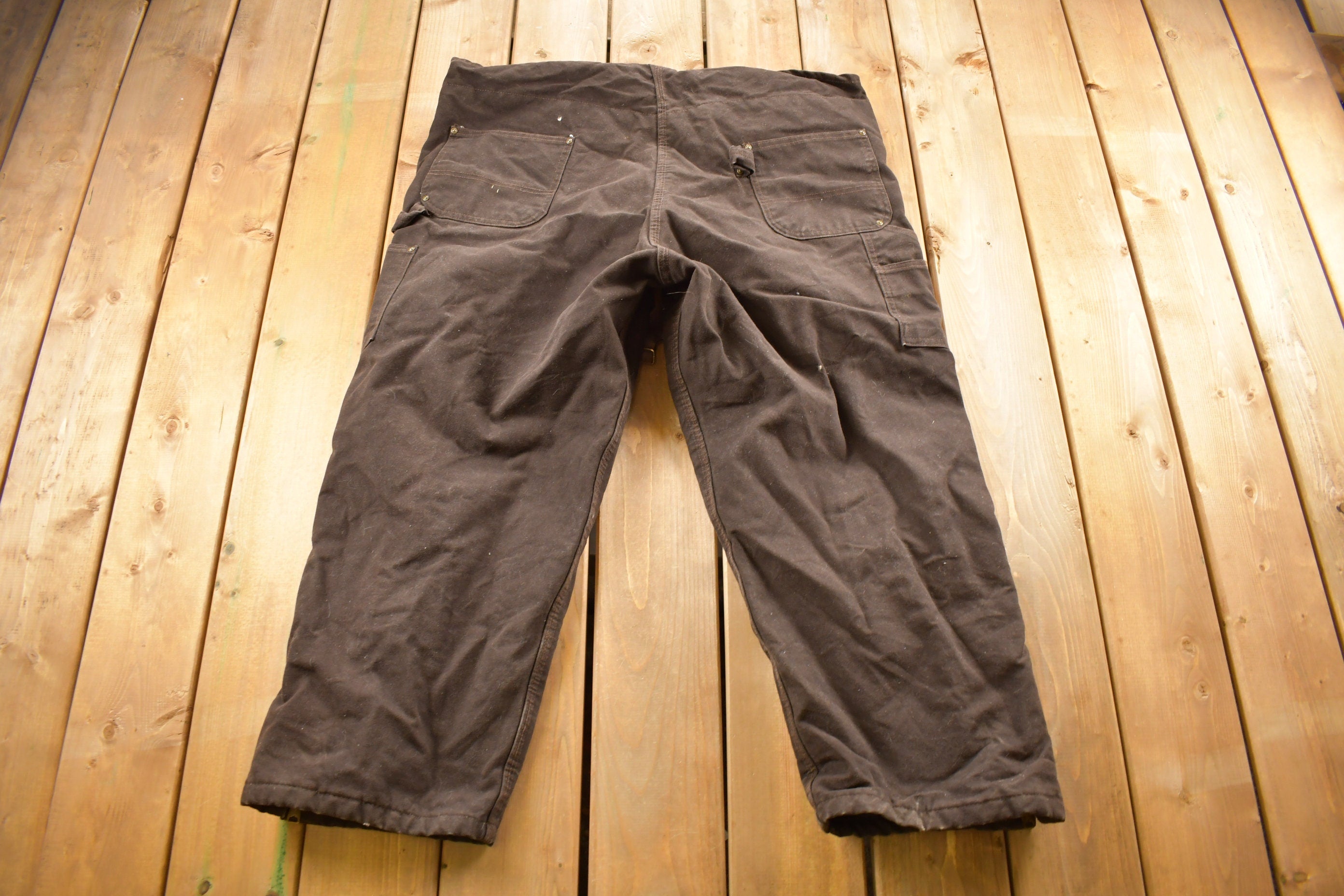 Vintage 1990s Carhartt Brown Double Knee Canvas Quilted Overalls Size 44 x 26