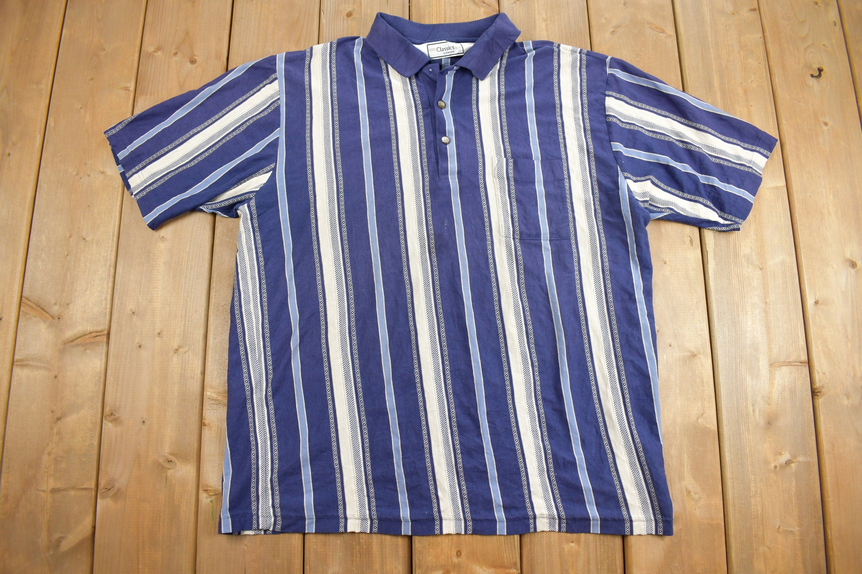 Vintage 1990s Classics By Palmland Striped Quarter Button Polo Shirt