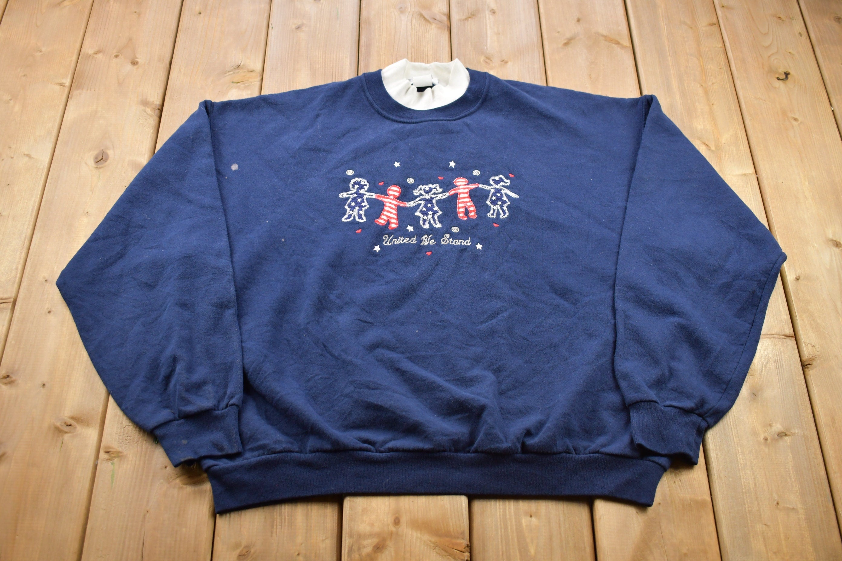 Vintage 1990s United We Stand Turtleneck Sweater  90s Turtleneck  Grandma Sweater  Streetwear  Made In USA  Patriotic Theme