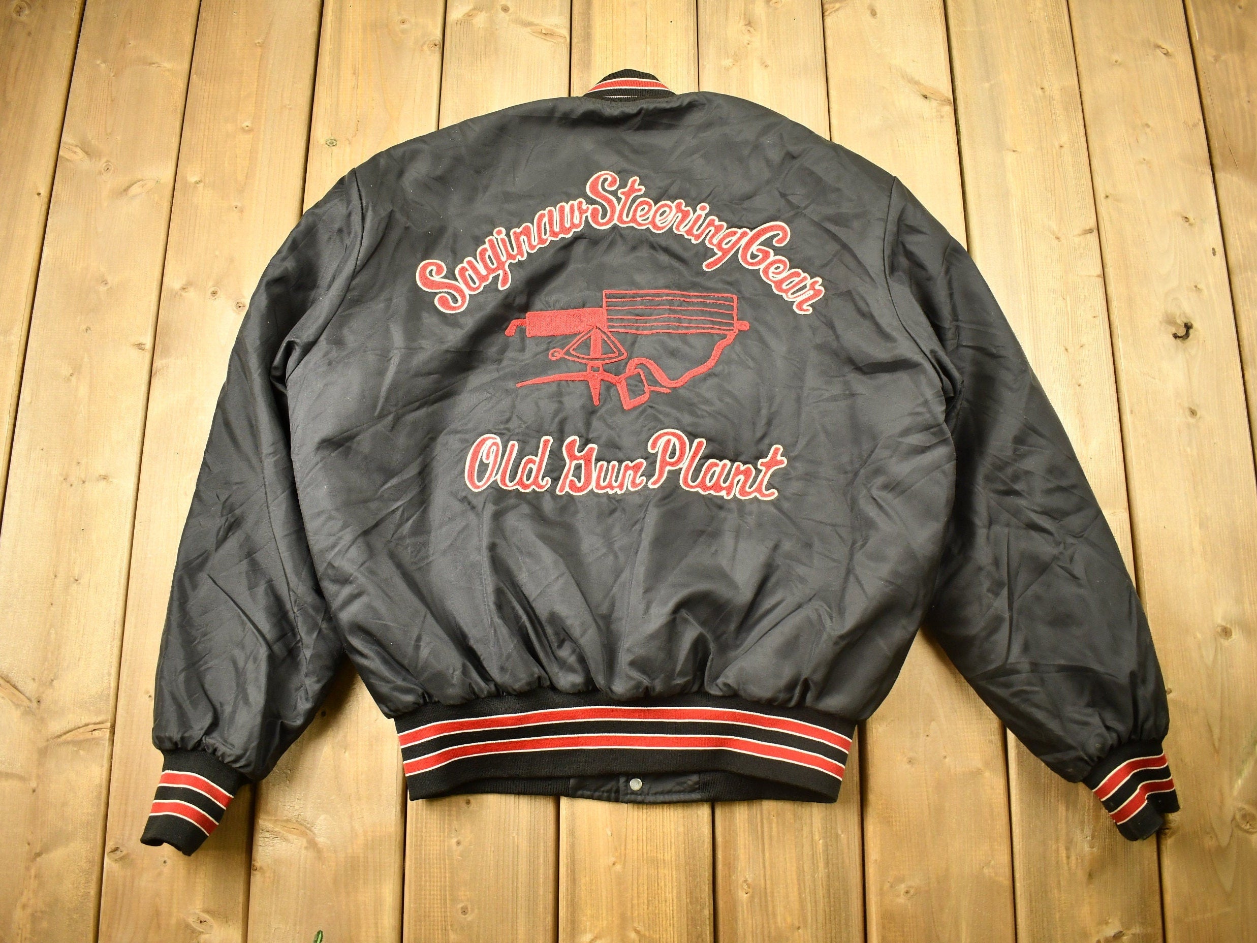 Vintage 1980s Saginaw Stearing Gear Satin Bomber Jacket