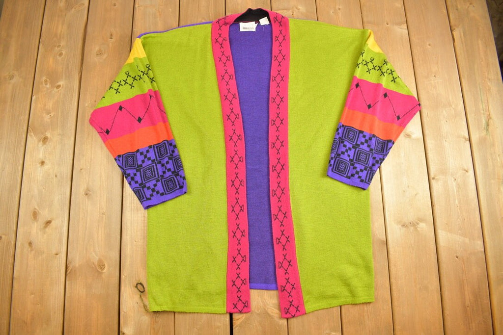 Vintage 1990s Leslie Fay Womens Open Knitted Cardigan Sweater