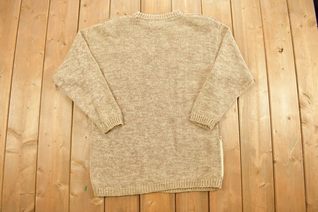 Vintage 1990s Patchwork Graphic Crewneck / Floral Pattern / Flowers / Checkerboard / Pullover Sweatshirt / Hand Knit Jennifer Reed