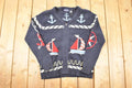 Vintage 1990s Crazy Horse AOP Boating Knit Cardigan Sweater Men's L