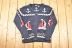 Vintage 1990s Crazy Horse AOP Boating Knit Cardigan Sweater Men's L