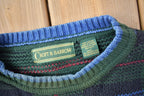 Vintage 1990s Croft & Barrow Plaid Knit Crewneck Sweater /