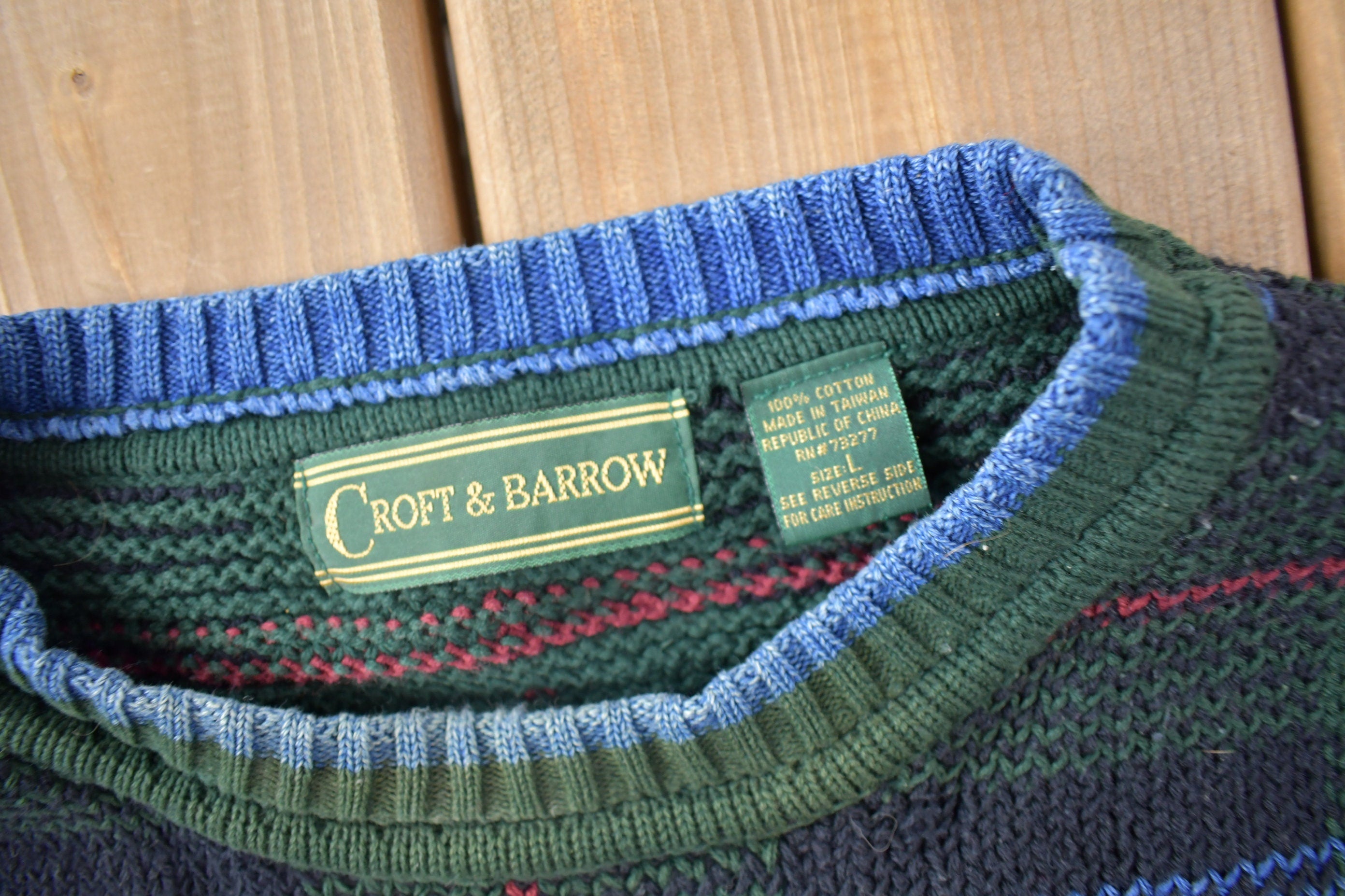 Vintage 1990s Croft & Barrow Plaid Knit Crewneck Sweater /