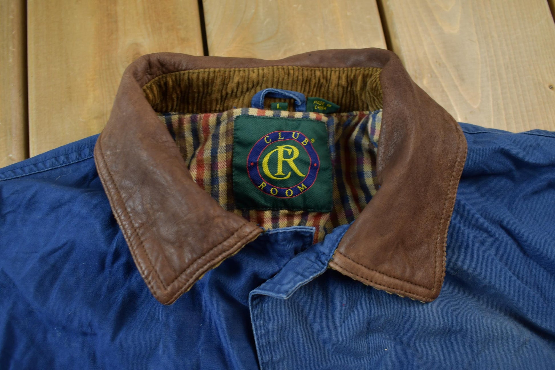 Vintage 1990s Club Room Chore Coat Leather Collar Jacket / Blanket Lined / Streetwear / Vintage Suede Jacket / Suede / Chore Coat