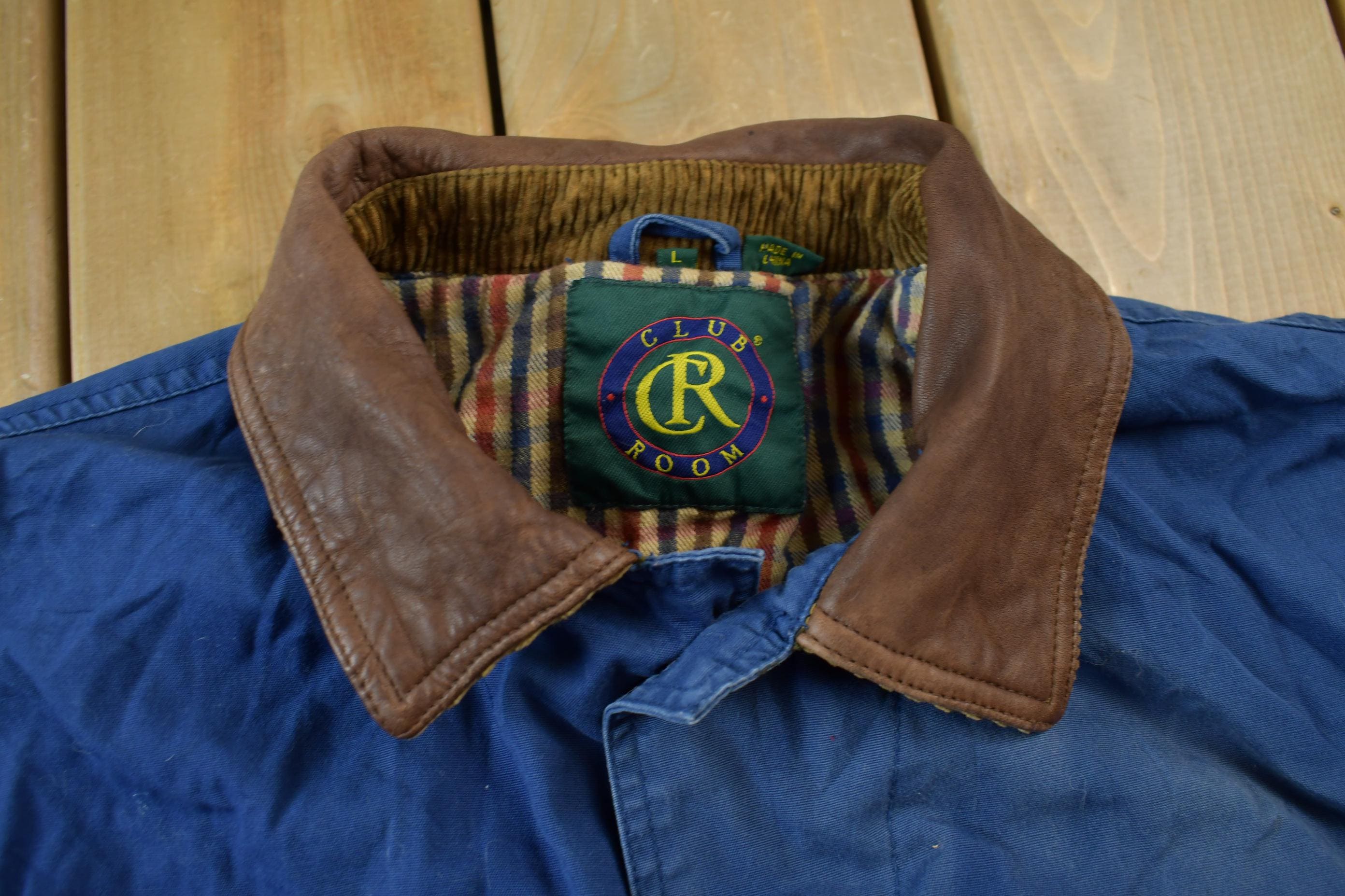 Vintage 1990s Club Room Chore Coat Leather Collar Jacket