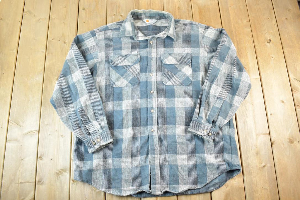 Vintage 1990s Carhartt Rugged Outdoor Wear Plaid Heavy Flannel Button Up Shirt Mens L