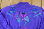 Vintage 1990s Stephanie Purple Floral Cute Crewneck Sweater