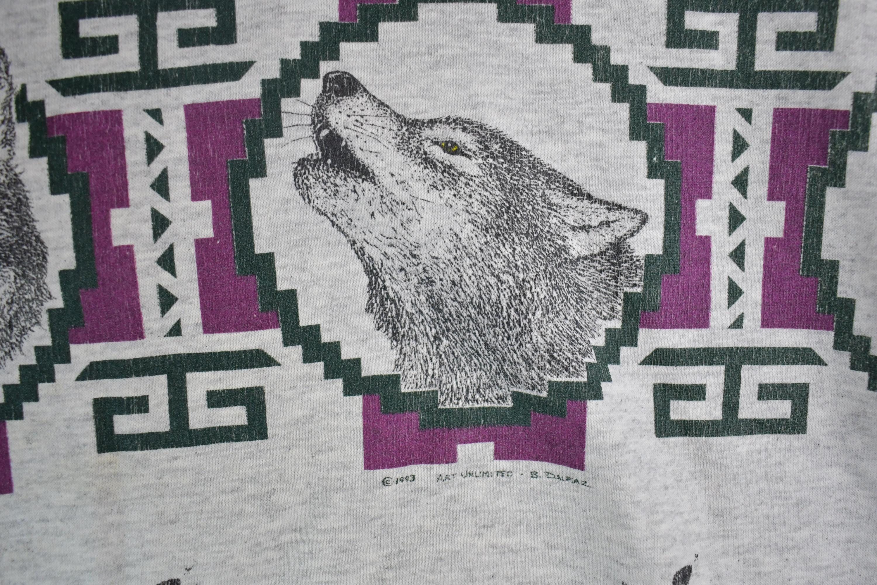 Vintage 1990s Art Unlimited Howling Wolf All Over Print Crewneck