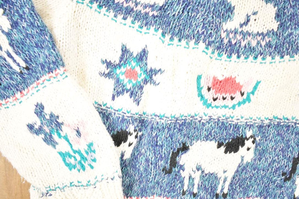 Vintage 1990s Woolrich Chunky Knit AOP Farm Theme Crewneck Sweater Women's S