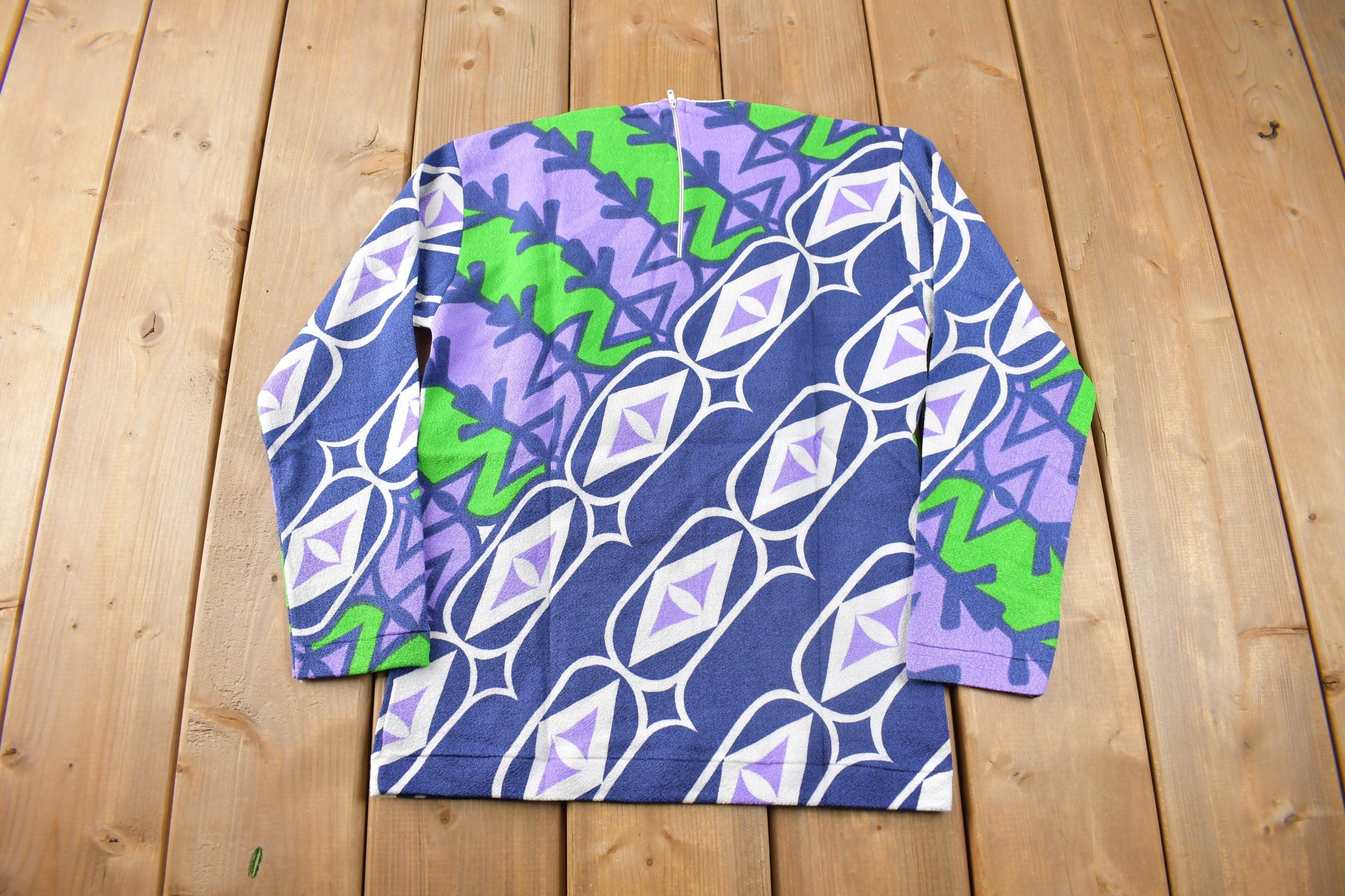 True Vintage 1960s Deadstock Helen Sue All Over Print Psychedelic Knit Nylon Sweater