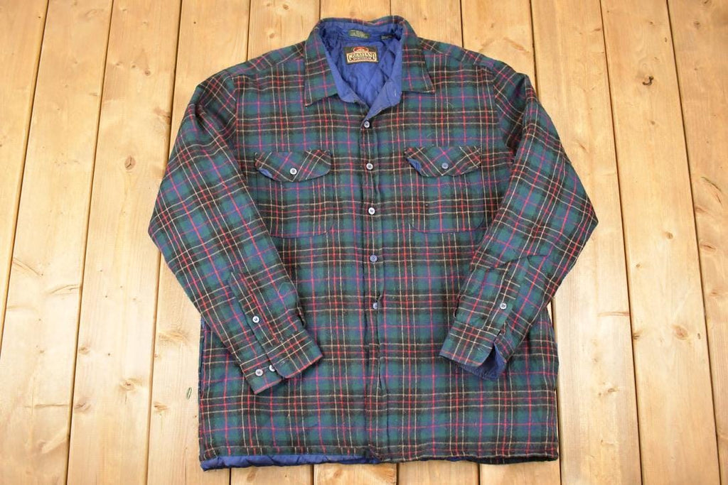 Vintage 1990s Greatland Sportswear Plaid LinedButton Up Sweater Men's L