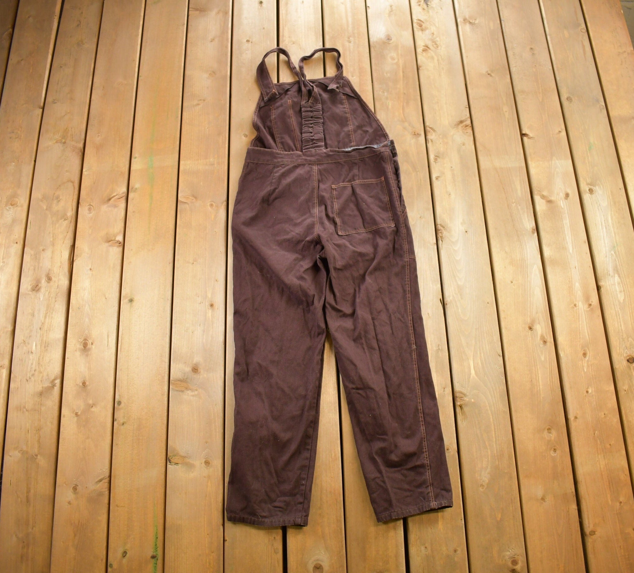 Vintage 1990s Brown Denim Overalls Size 34x27