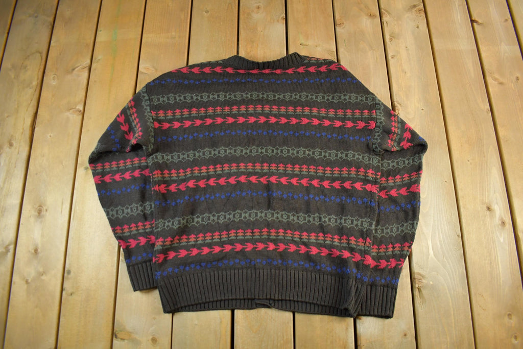 Vintage 1990s Graphix Abstract Striped Knit Cardigan Sweater Men's Large