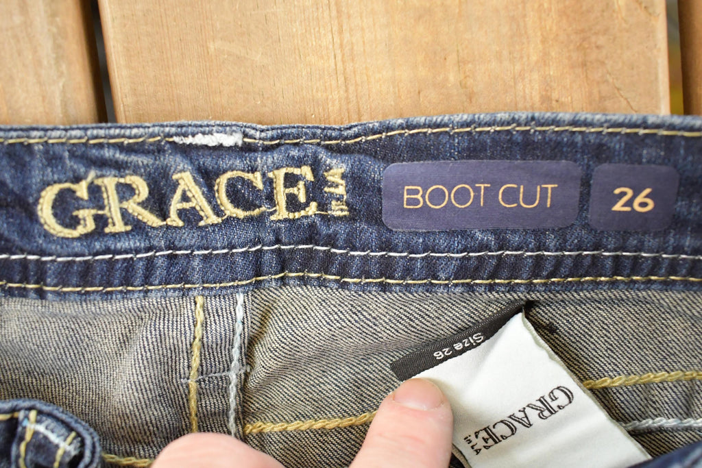Vintage Deadstock Y2K Grace In LA Bedazzled Bootcut Low Rise Jeans Women's Size 26 x 32