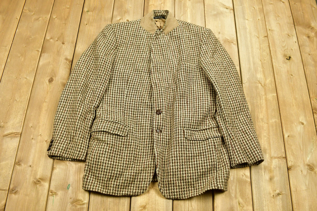 Vintage 1980s Harris Tweed Houndstooth Wool Two Button Blazer Jacket
