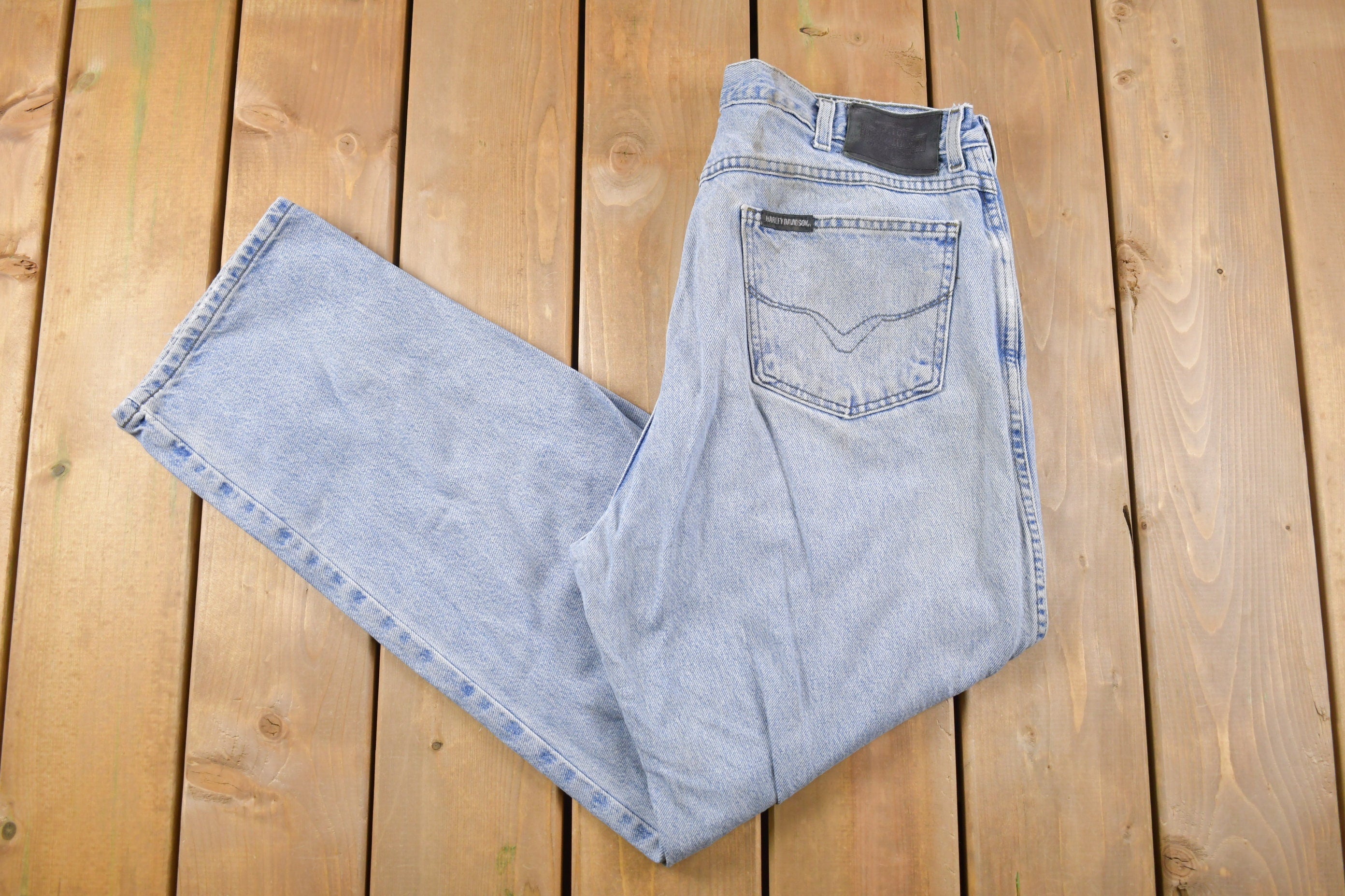 Vintage 1990's Harley Davidson Light Wash Blue Jeans 36 x 31