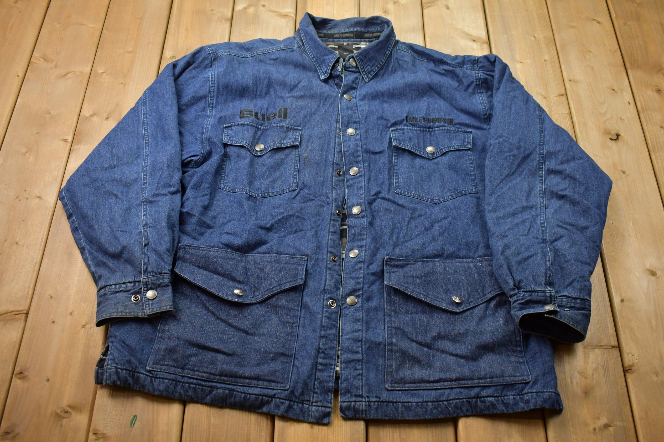 Vintage 1990s Harley Davidson Denim Jean Jacket