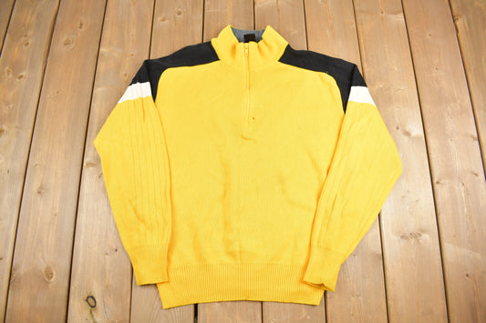 Vintage 1980s Hermans Knit Quarter Zip Sweater / Vintage 80s Crewneck / Pattern Sweater / Pullover Sweatshirt / 80s Clothing