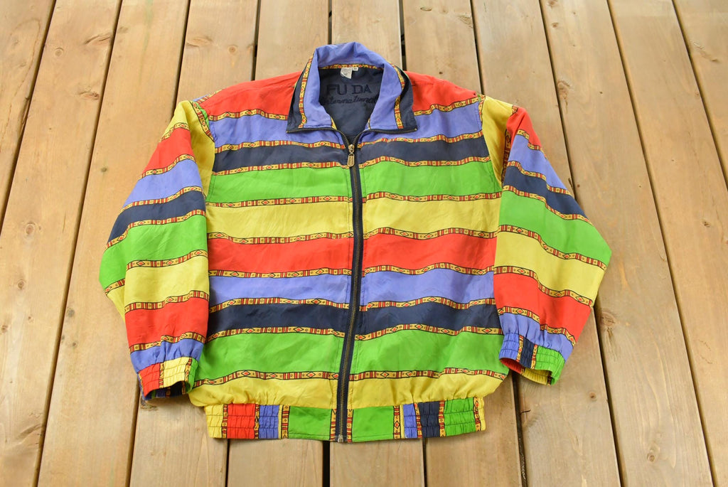 Vintage 1980s Fuda International All Over Print Silk Windbreaker Jacket Women's Medium