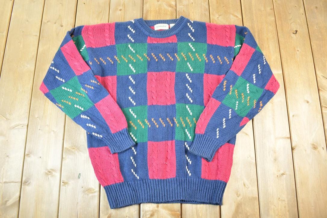 Vintage 1990s St John's Bay Cable Knit Abstract Pattern Crewneck Sweater Mens L