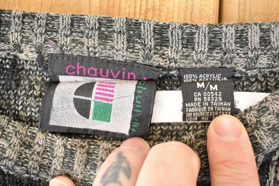 Vintage 1990s Chauvin Abstract Knit Crewneck Sweater Men's L