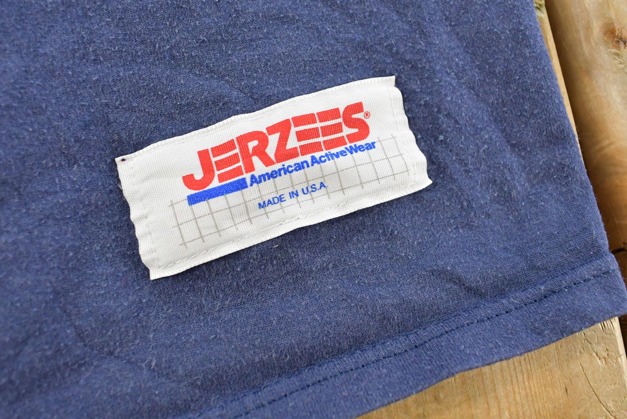 Vintage 1990s Jerzees Super T Blue Blank Pocket T-Shirt Men's L / Streetwear / Single Stitch / Made In USA / 90s Basic Tee