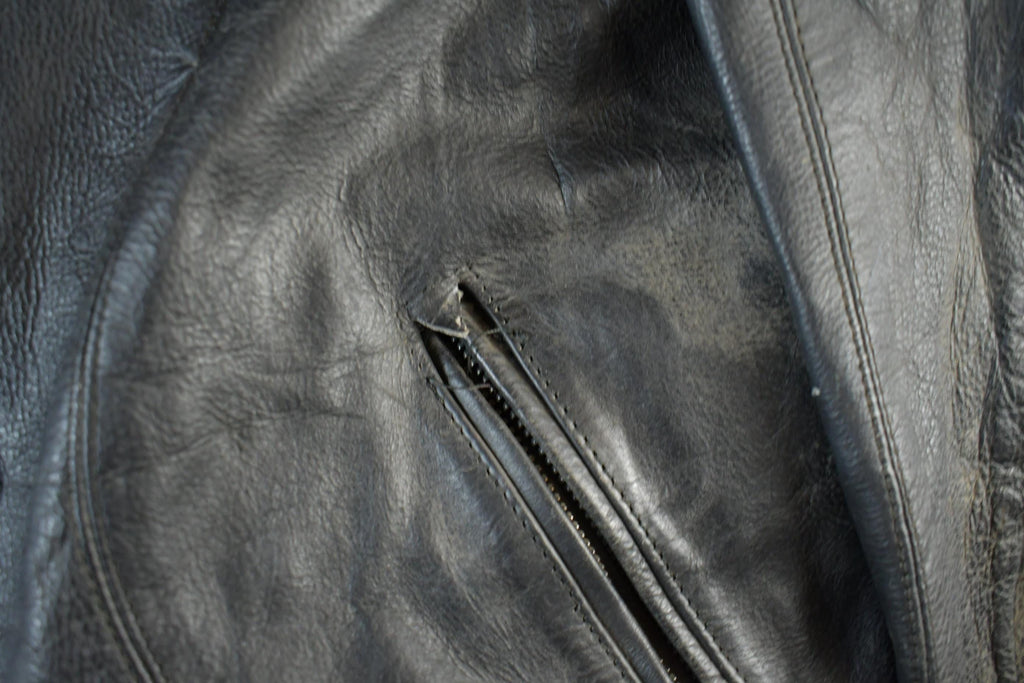 Vintage 1990s Genuine Leather Biker Jacket Adult Large